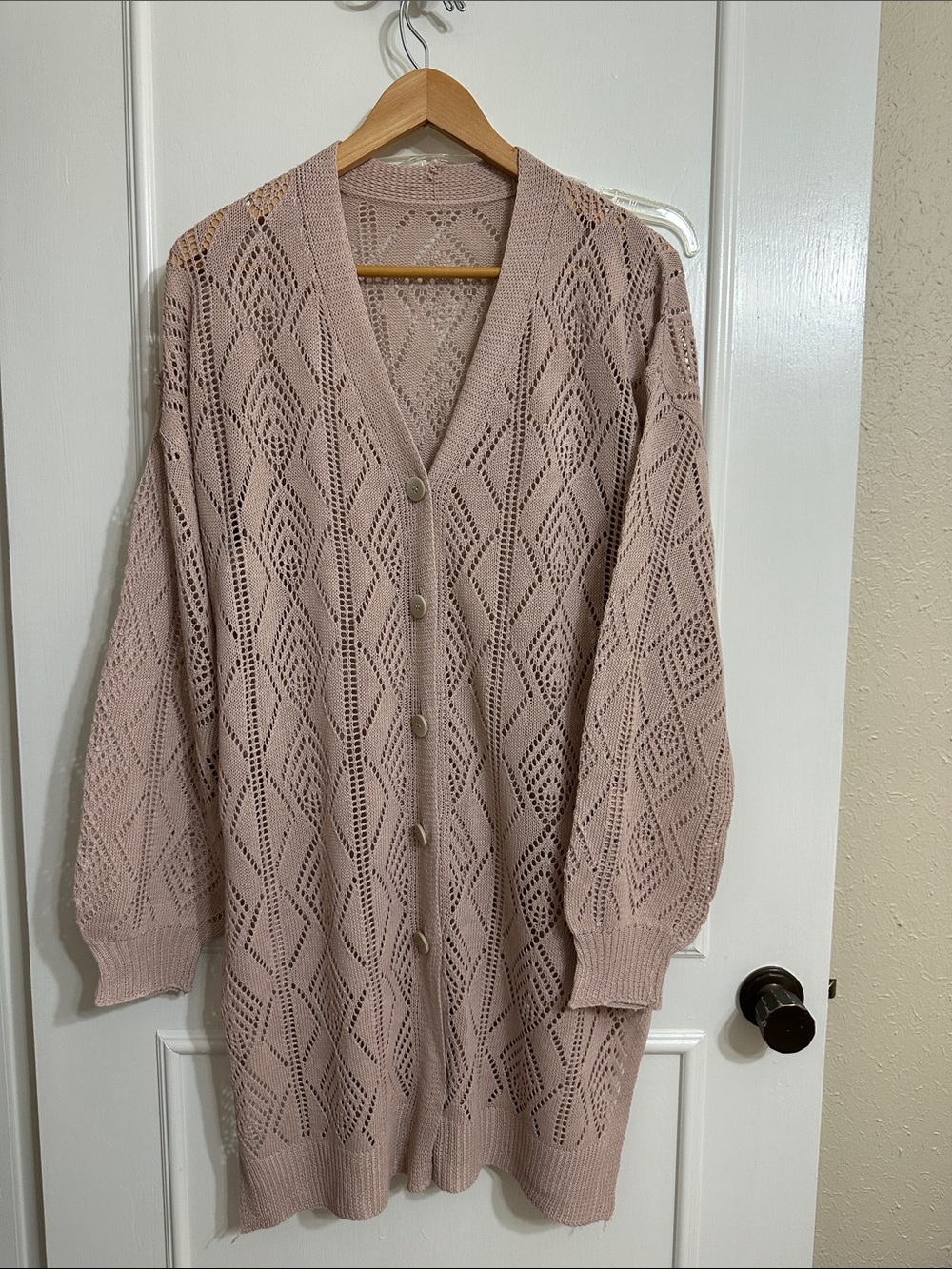 Women's Openwork Button-Front Cardigan Sweater - Pinkish Taupe